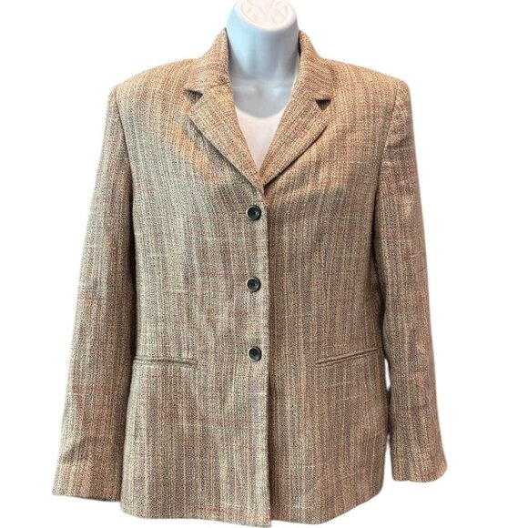 Vintage Le Suit Petite Beige Tweed Blazer | Collared Long Sleeve 12P‎ - Picture 1 of 5